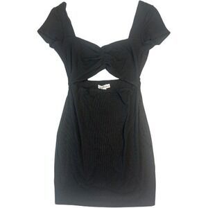 NWT Cotton Candy LA Black Cut Out Ribbed Mini Dress Short Sleeve Bodycon Women S
